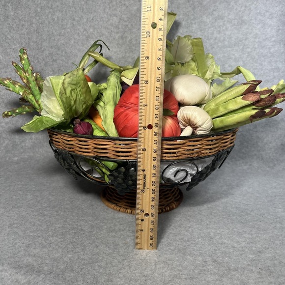 Faux Silk Vegetable Lot with Wicker Metal Basket Centerpiece Farmhouse Playhouse - Picture 10 of 16